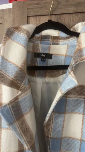 Lulus Light blue plaid long coat thumbnail 3