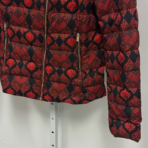 Desigual Heart Pattern‎ Down Feather Puffer Jacket High Neck Assymetric Zip thumbnail 8