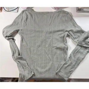 American Eagle Sage Green Ribbed V-Neck Henley Long Sleeve‎ Top Cutie Medium thumbnail 3