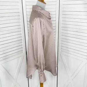 The Workshop Satin Pinstripe Oversized Button Up Shirt Mocha Medium Boyfriend‎ thumbnail 5