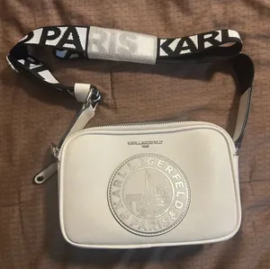 Karl Lagerfeld Paris Medallion Crossbody With Adjustable Strap White Bag thumbnail 1