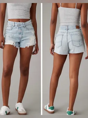 American Eagle Ripped Distressed Strigid Light Blue Denim Mom Shorts Size 0 thumbnail 2