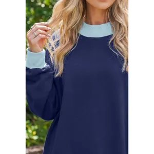 Colorblock Trim Crewneck Long Sleeve Pullover Sweatshirt thumbnail 3