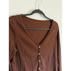 $59 New OGLmove Wide Rib V-neck Cardigan - Brown Small thumbnail 2