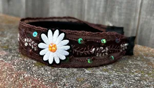 Custom Headband with flower patch & crystals handmade brand new thumbnail 1