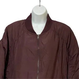 Z by Zella Womens Burgundy Ruched Sleeve Bomber Jacket Size L Full Zip Pocket thumbnail 5