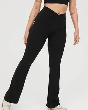 Aerie Real Me Crossover High-Waisted Leggings Flare Black thumbnail 1