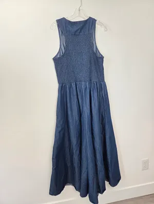 Step In Style Blue Denim Maxi Dress Culottes Wide Leg Smocked Plus Size 2X thumbnail 8