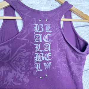 Vintage Y2K Black Label Pink Purple Graphic Racerback Tank Top Size Medium Moto thumbnail 6