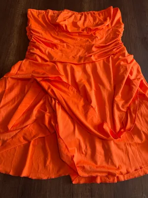 Women’s Orange Strapless Ruched Flare Dress Size XL Layered Skirt thumbnail 3