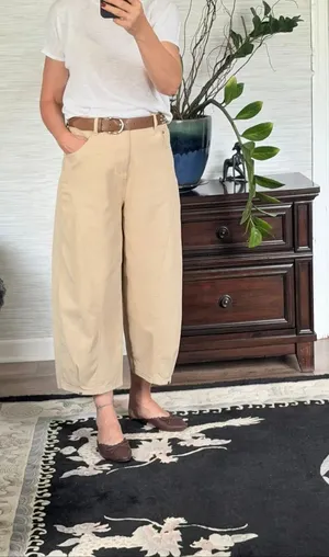 Original Design High Rise Culottes Wide Leg Cropped Pants Beige Women M thumbnail 2