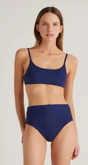 Quince Italian Scoop Neck Bikini Top Deep Navy Size Small thumbnail 1