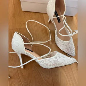 NIB Erijunior White Bridal Wedding Lace Tie Heels size 6 thumbnail 4