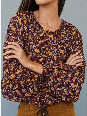 Anthropologie Pauline Balloon Sleeve Dark Floral Peasant Blouse XS Romantic thumbnail 1