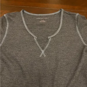 American Eagle Outfitters Charcoal Long Sleeve V-Neck Top thumbnail 2