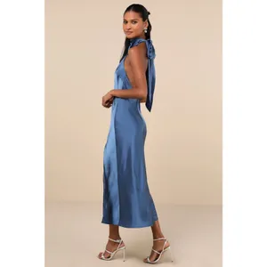 NWT Lulus Exceptional Status Blue Halter Backless Slip Midi Dress Party Size M thumbnail 3