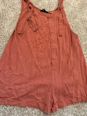 Rust Orange Linen Romper thumbnail 5