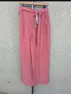 Thread + Supply Women’s Pink/Salmon High Waisted Wide Leg CasualPants Medium thumbnail 3