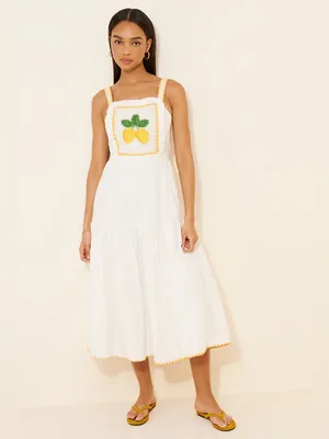 SAYLOR White Lemon Crochet Bib Midi Dress Ruffle Tiered Sundress Small thumbnail 4