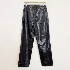 Good American Pants Size 26 Black Faux Leather High Rise Straight Corpcore Sleek thumbnail 8