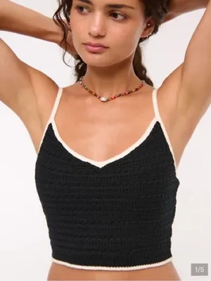 Abercrombie & Fitch Crochet Knit Crop Cami Small Black White Cotton Bra Top thumbnail 1