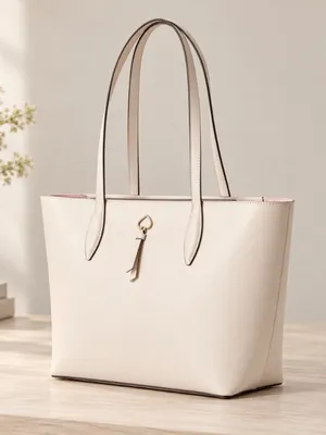 Kate Spade Cream Refined Grain Leather Tote Bag Pink Interior NWT thumbnail 3