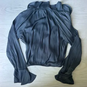 A New Day Blue Satin Blouse Top Career Wear Flowy Boho Size Small thumbnail 2