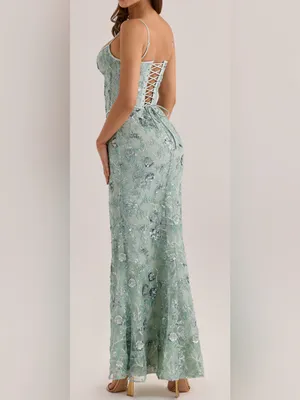 NEW House of Cb Naima Hand Beaded Corset Jade Green Gown Sz S thumbnail 6