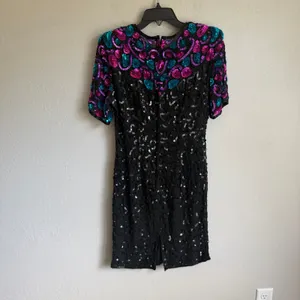 Vintage Stenay Black 100% Silk Heavily Beaded Sequins Dress Womens 4 Formal thumbnail 5
