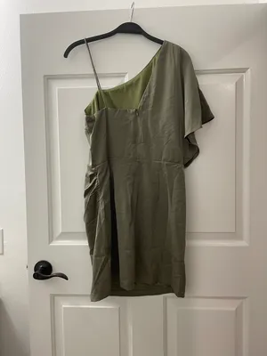 The Clothing Exchange Company | NWOT | One Shoulder Asymmetrical Dress | M | Olive | CD01234 thumbnail 3