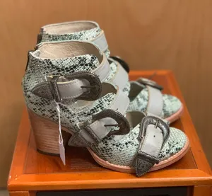 FreeBird Turquoise Snakeskin Buckle Heeled Sandals Size-8 Boho Western thumbnail 1