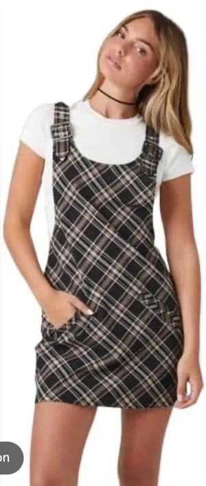 Forever 21 Plaid Pinafore Mini Dress - Black, Cream thumbnail 1