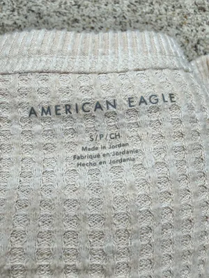 American Eagle Oversized Waffle Knit Long Sleeve Sweater Small Oatmeal Beige Tan thumbnail 5