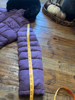 Long Quilted Purple Puffer Coat with Faux Fur Hood thumbnail 12