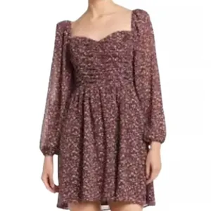 LUSH Boho Smocked Sweetheart Milkmaid Dress in Brown Berry Floral thumbnail 5