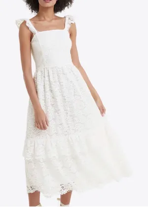Draper James White Lace Ruffle Strap Midi Dress‎ Southern Bridal Cottagecore S thumbnail 1