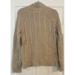 Banana‎ Republic Cardigan Sweater Sz Med Cashmere Blend Tan Cable Knit Mock Neck thumbnail 2