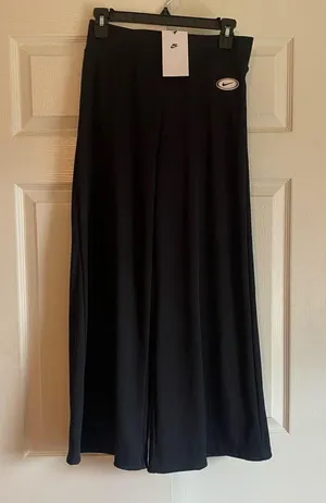 NWT Nike small black cropped wide leg flare ribbed pants streetwear lounge thumbnail 3