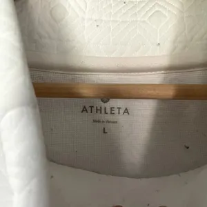 Athleta white quilted pattern cowl‎ neck sweater kangaroo pocket women's L thumbnail 5