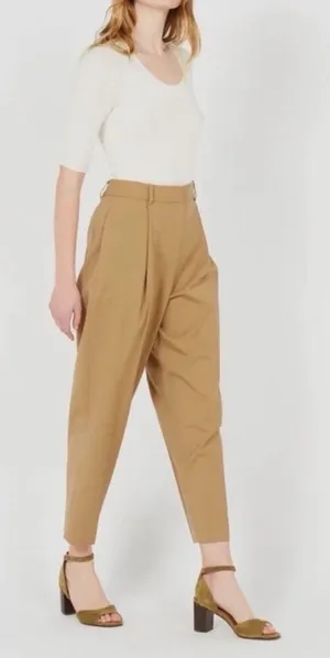 Theory Wool‎ Stretch Pleated Trouser Pants in Light Brown Size 2 thumbnail 1