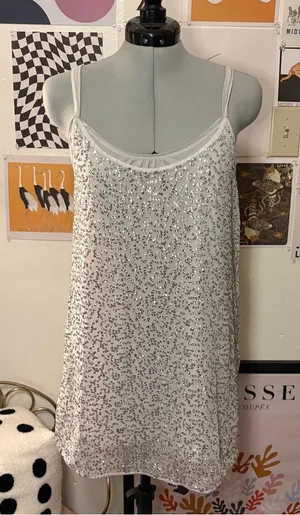 Abercrombie & Fitch Silver Sequin Mini Dress Size L thumbnail 1