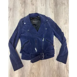 Bagatelle NYC Suede 100% Leather Moto Jacket‎ Full Zip Blue Women's Size Small thumbnail 2