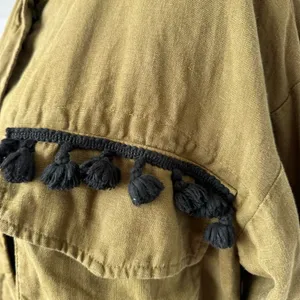 Zara Basic Women’s Olive Green Linen‎ Jacket size Medium Black Tassel Detail thumbnail 2