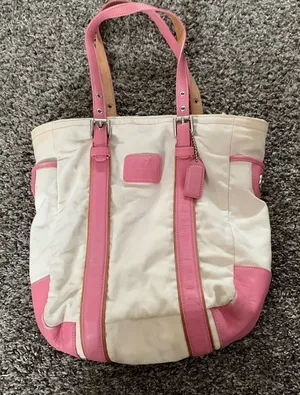 Vtg Coach Canvas cream with pink leather thumbnail 1