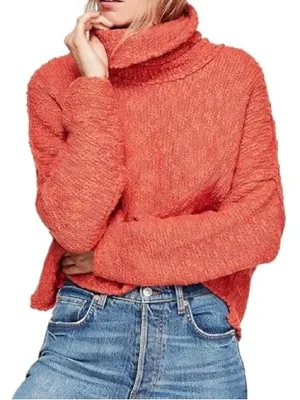 Free People Big Easy Cowl Neck Sweater Small Oversized Burnt Orange Fall EUC thumbnail 1
