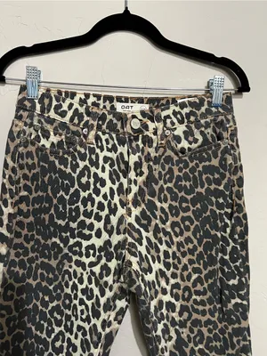 OAT New York Cheetah Leopard Print High‎ Rise Slim Straight Denim Jeans thumbnail 3