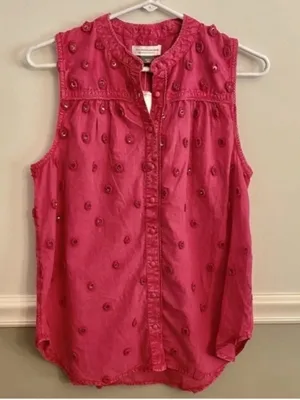Anthropologie Pilcro and the Letterpress Adira Button Down Pink Beaded Top Small thumbnail 1