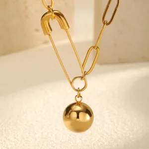 Gold-Tone Safety Pin Ball Pendant Necklace thumbnail 3