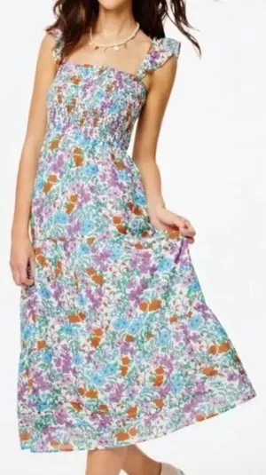Anthropologie Roller Rabbit Dress Blomst Doe Silk Cotton Floral Shirred Sundress thumbnail 1