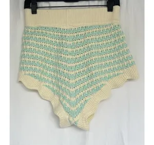 For Love & Lemons Lizzy Stripe Knit Short Mint Scallop Hem Coastal Crochet Boho thumbnail 6
